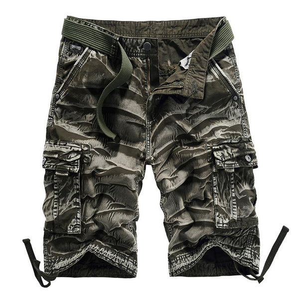 Men's Retro Outdoor Cotton Camouflage Multi-Pocket Loose Cargo Shorts 41749442M