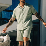 Men's Solid Color Short-sleeved Shorts Casual Two-piece Set 22385268X