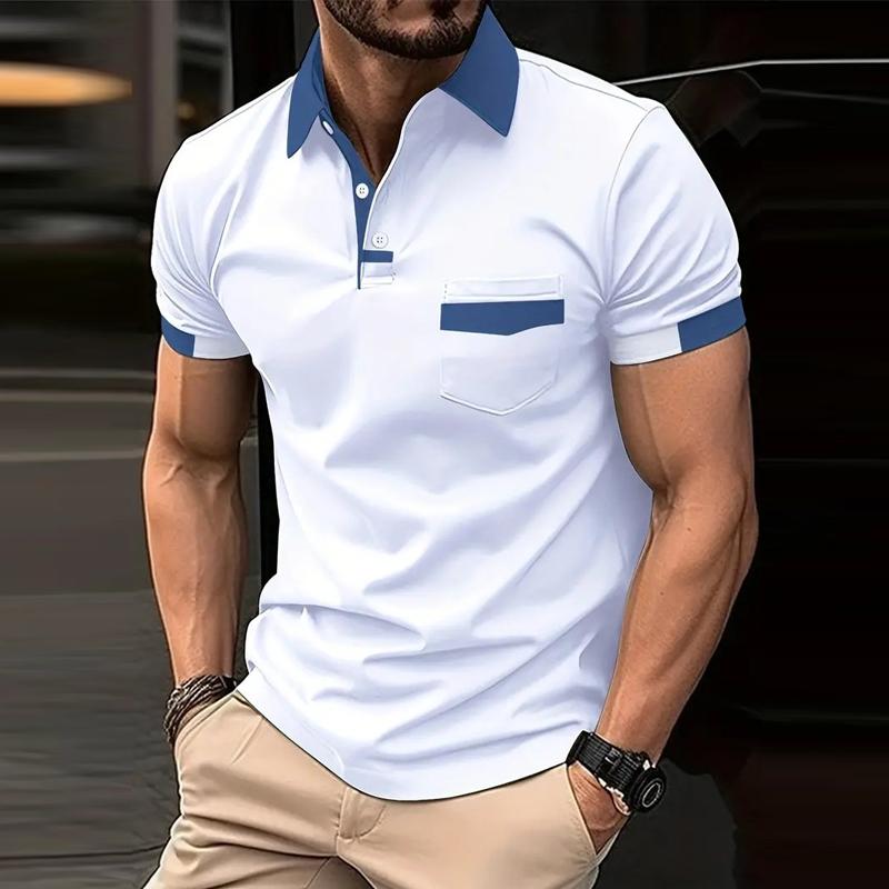 Polo informal de manga corta con bolsillos y bloques de color para hombre 15366994Y