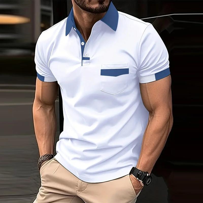 Men's Casual Color Block Pocket Short Sleeve Polo Shirt 15366994Y