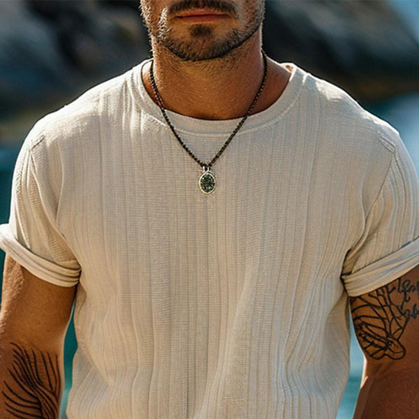 Men's Solid Color Pleated Round Neck Short Sleeve T-Shirt 96993160Y