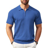 Men's Casual Lapel Zipper Pullover Knitted Short Sleeve Polo Shirt 29200427M