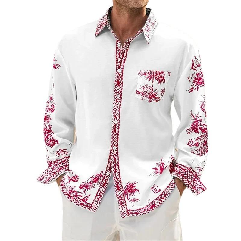 Men's Casual Hawaiian Print Long Sleeve Shirt 01869950X