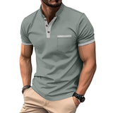 Men's Colorblock Henley Collar Chest Pocket Short Sleeve T-shirt 20900398Z