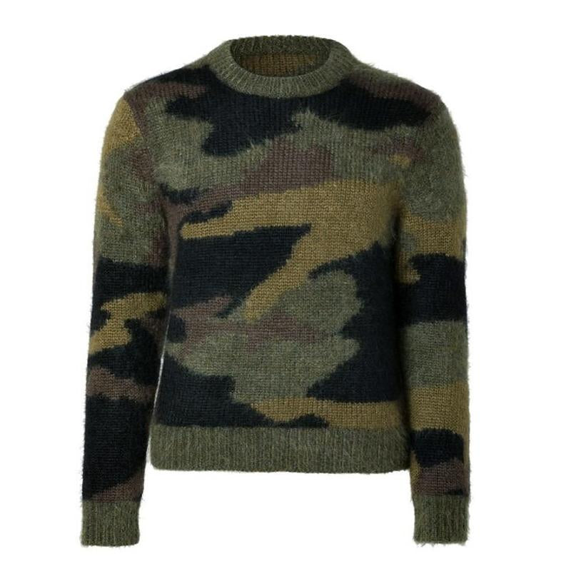 Vintage Camouflage Jacquard Genser med rund hals for menn 79045048Y