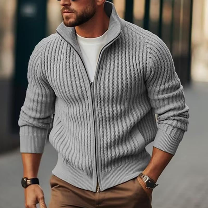 【Spedizione in 24 ore】Cardigan casual da uomo con colletto alla coreana, tinta unita, lavorato a maglia, a maniche lunghe, con cerniera 49236387M