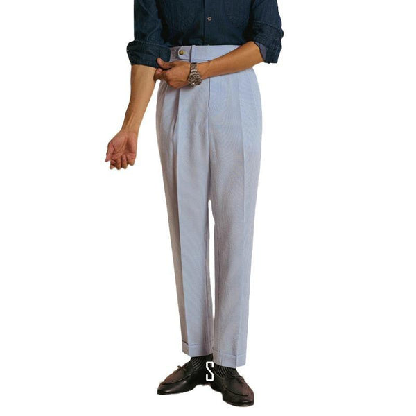 Men's Retro Naples Stripe High Rise Straight Leg Suit Pants 78087352M