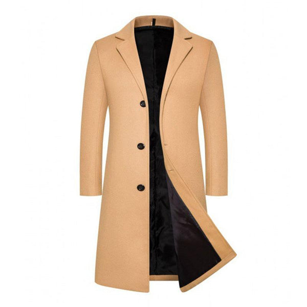 Men's Casual Solid Color Thick Lapel Single Breasted Knee Length Coat 32661517M