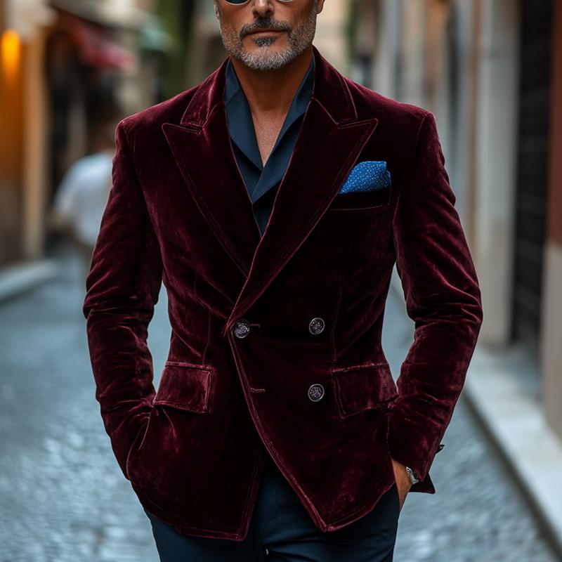 Men's Vintage Crimson Velvet Blazer 29097175U