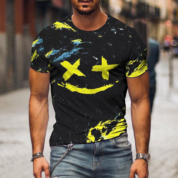 Men's Retro Smiley Print Short Sleeve T-Shirt 97084674TO