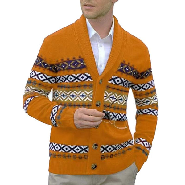 Men's Vintage V-Neck Knitted Jacquard Cardigan 74186213X