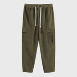 Men's Solid Loose Corduroy Multi-pocket Elastic Waist Casual Trousers 82789803Z