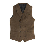 Men's Vintage Lapel Double Breasted Herringbone Slim Fit Suit Vest 66477441M