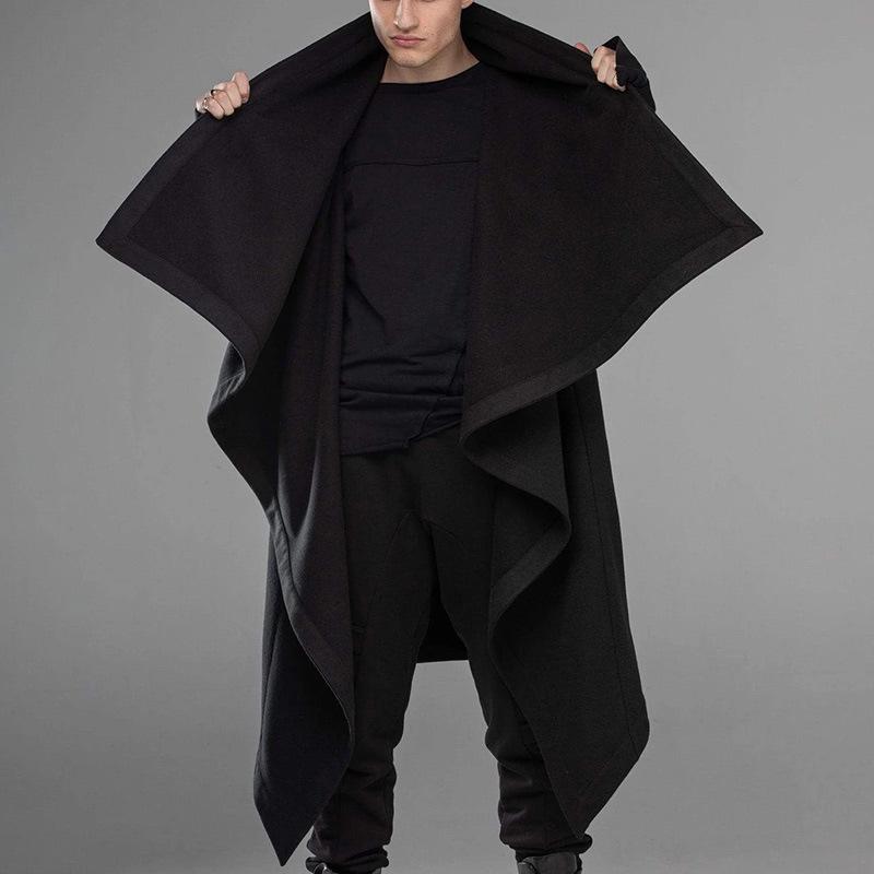 Men's Solid Gothic Style Pleated Long Sleeve Cape Coat 54287036Z