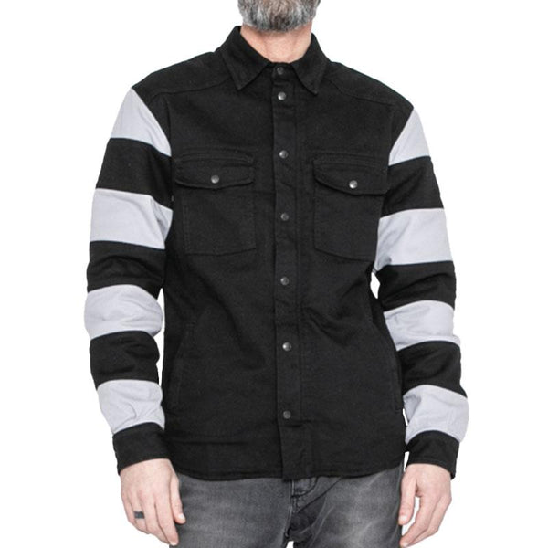 Men's Vintage Striped Stitching Lapel Single-Breasted Long-Sleeved Overshirt 92812875M