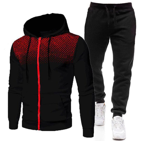 Men's Casual Polka Dot Print Hooded Zipper Jacket Sweatpants Sports Set 30606823M