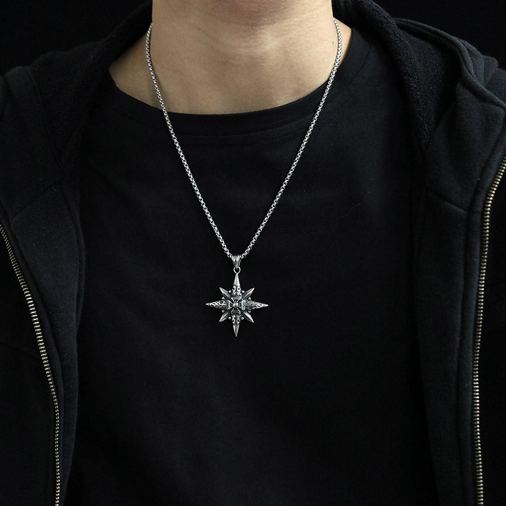 Vintage Casual Octagonal Star Cross Necklace 13169889TO