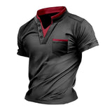 Men's Retro Stand Collar Colorblock Short Sleeve T-Shirt 83539651X