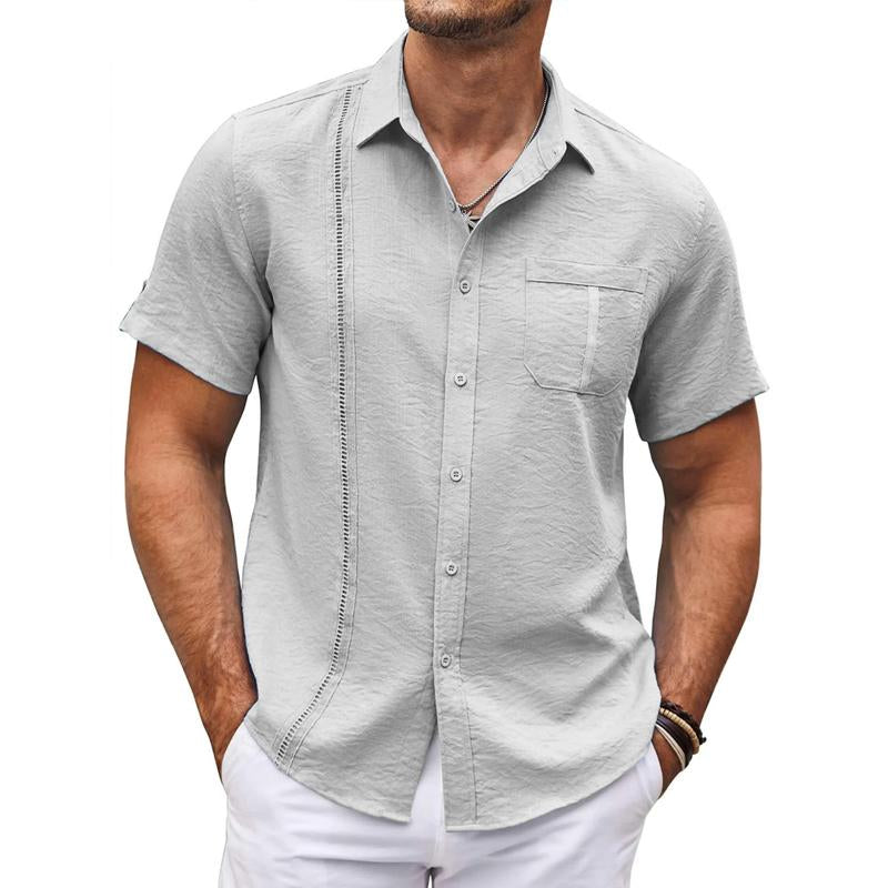 Men's Casual Patchwork Chest Pocket Short Sleeve Shirt 58486134Y