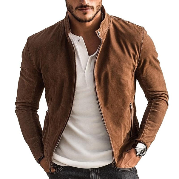 Men's Vintage Stand Collar Suede Zip-Up Jacket 22499799X