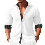 Men's Casual Polka Dot Print Paneled Lapel Long Sleeve Shirt 05508710Y