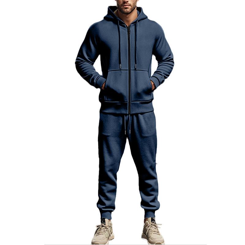 Men's Casual Fleece Zipper Hooded Jacket Sports Pants Set 00114936M