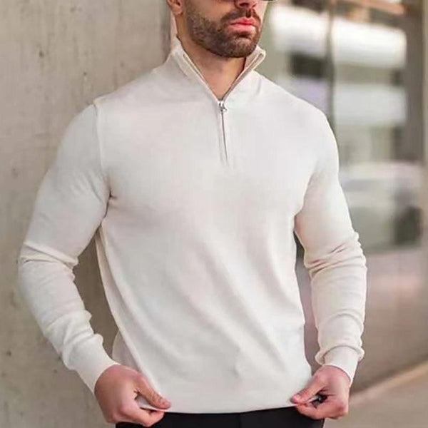 Men's Casual Zipper Stand Collar Knitted Pullover Sweater 84176613M