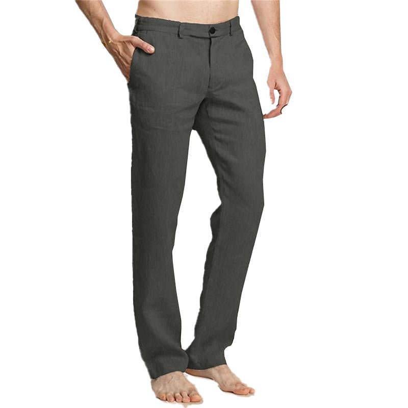Men's Linen Slant Pocket Straight Solid Color Loose Casual Pants 53565009X