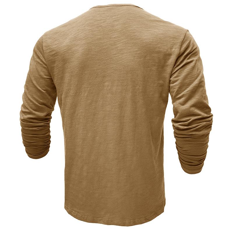 T-shirt da uomo tinta unita a maniche lunghe con colletto Henley in cotone slub 26528737X