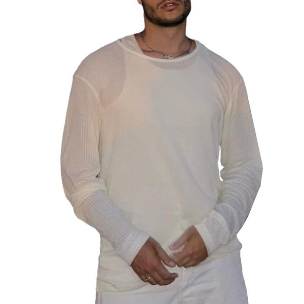 Men's Solid Color Round Neck Loose Long Sleeve Bottom T-Shirt 77920441X