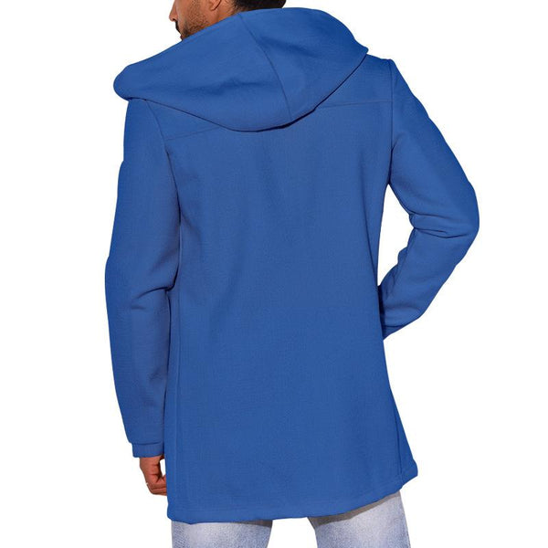 Men's Casual Solid Color Hooded Double-Breasted Long-Sleeved Windbreaker Coat 75393134M