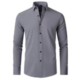 Men's Business Casual Solid Color Stretch Lapel Long Sleeve Shirt 33885508Y