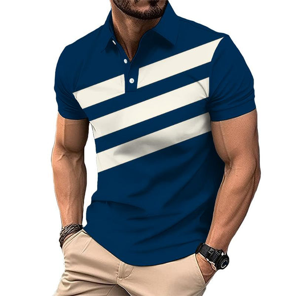 Men's Retro Striped Color Block Short Sleeve Polo Shirt 08861004TO