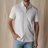 Men's Pleated Textured Chest Pocket Short Sleeve Shirt 63307392Y