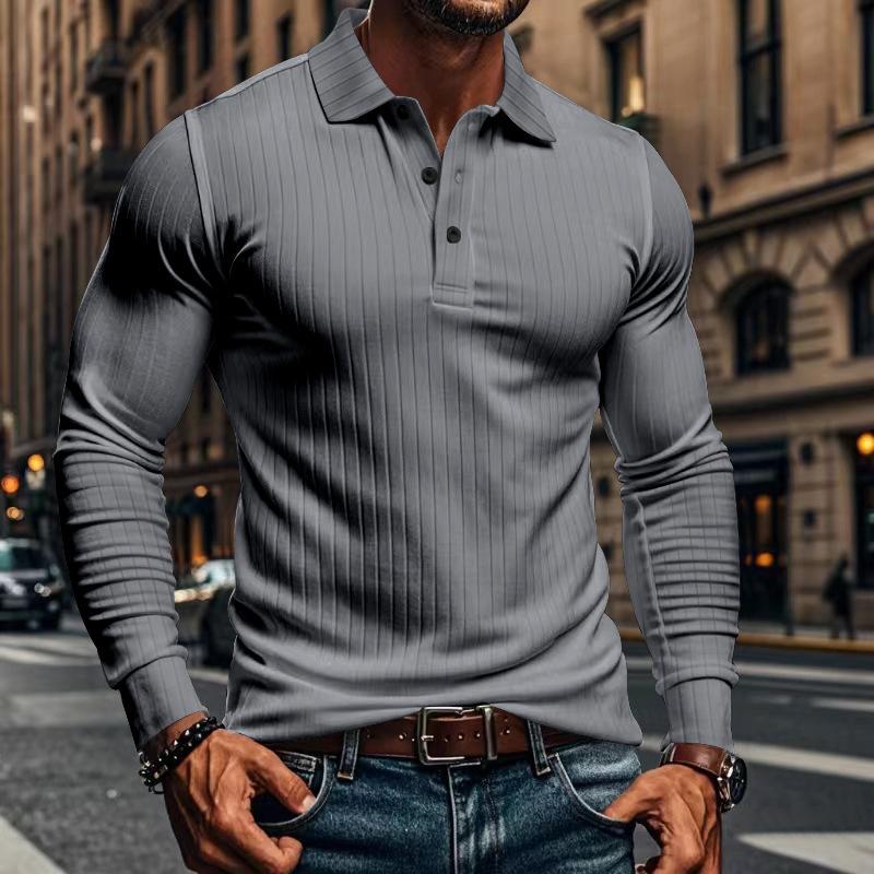 Men's Casual Elastic Long Sleeve POLO Shirt 38636391X