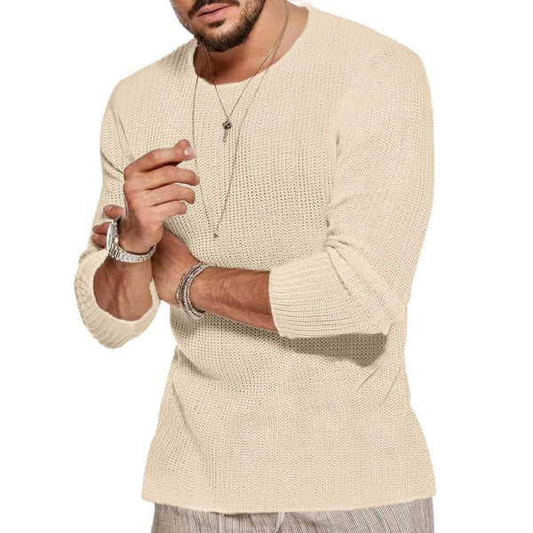 Men'S Casual Solid Color Round Neck Long Sleeve Pullover Sweater 14261572Y
