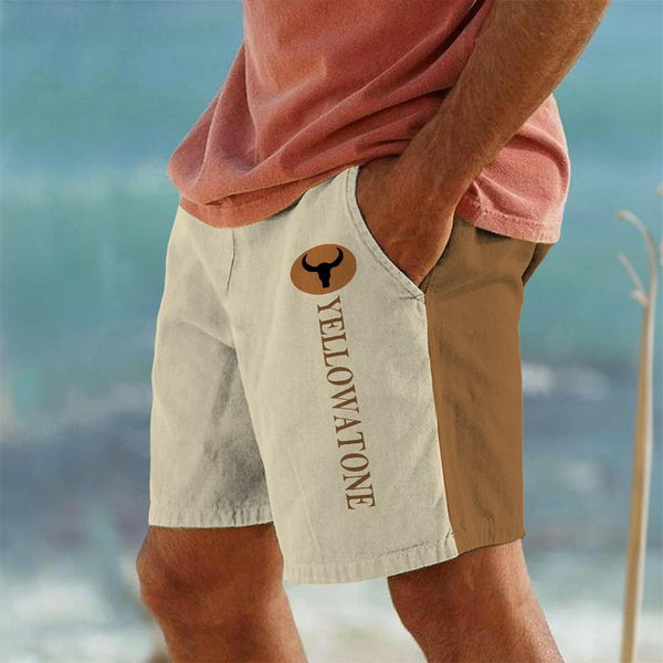 Men's Vintage Yellowstone Contrast Drawstring Beach Shorts 03236075TO