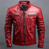 Men's Classic Vintage Slim Stand Collar Leather Jacket 03607885K