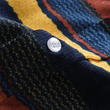 Men's Vintage Corduroy Colorful Stripe Print Long Sleeve Shirt 94458006Y