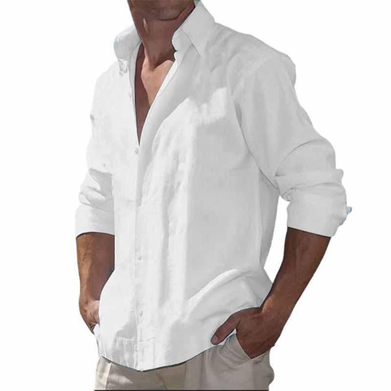 Men's Solid Color Loose Long Sleeve Lapel Shirt 87293483X