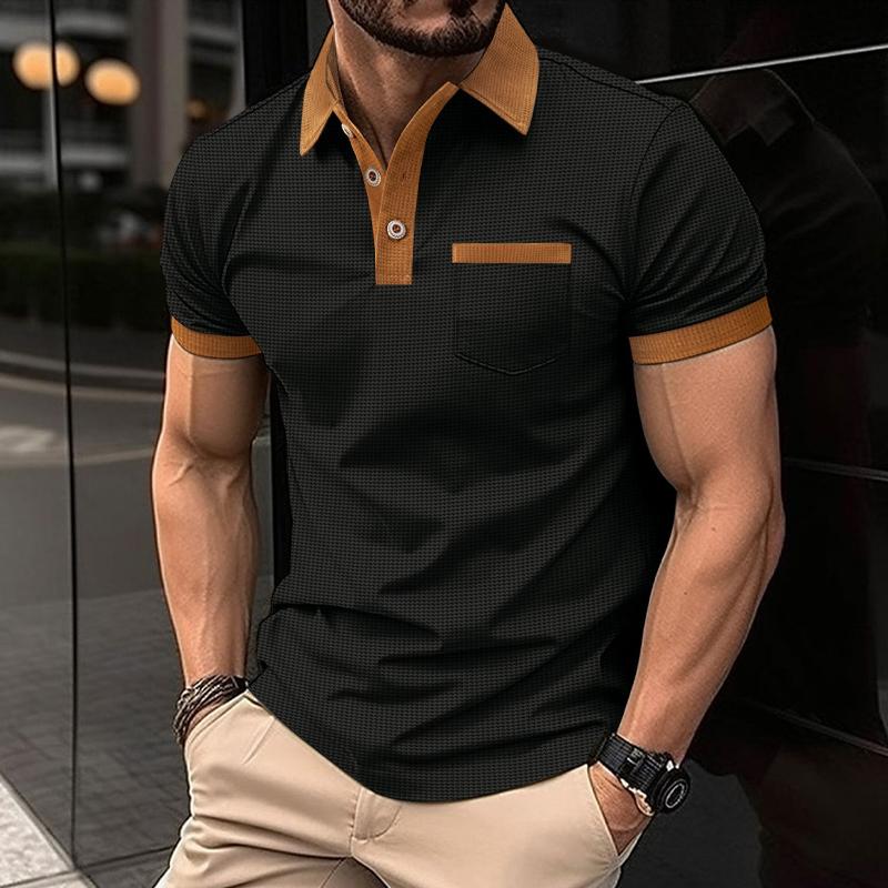 Men's Waffle Color Block Short Sleeve Button-Up T-Shirt 58684753X