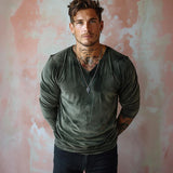 Men's Velvet Loose V-neck Long-sleeved T-shirt 57259398X