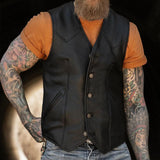 Men's Vintage Casual Button Collarless Leather Vest 78056518TO