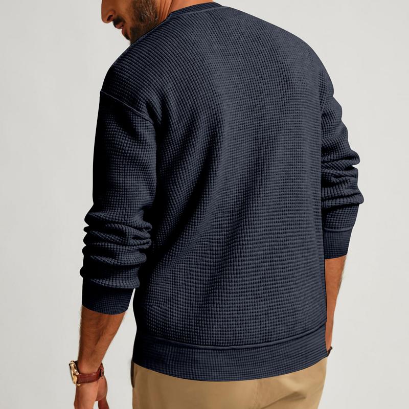 Men's Loose Crew Neck Waffle Henley Sweatshirt 92516898X