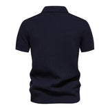 Men's Casual Striped Lapel Short Sleeve Breathable Knitted Polo Shirt 91217831M