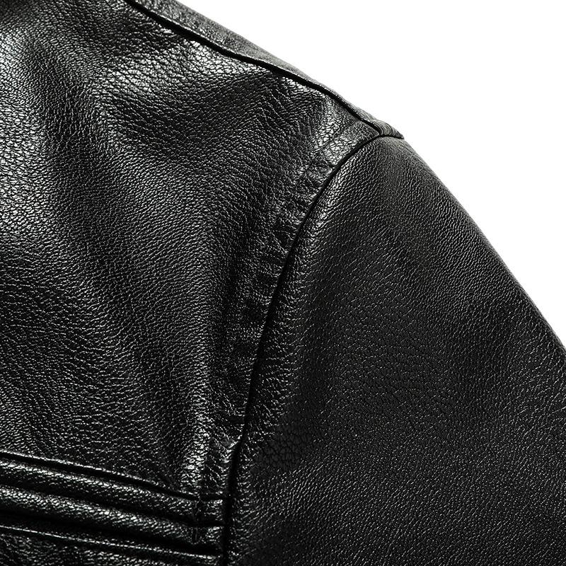 Men's Solid Lapel Zipper Leather Jacket 67470337X