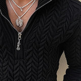 Men's Solid Color Twisted Half-Zip Knitted Sweater 23122381X