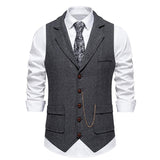 Men's Vintage Herringbone Lapel Chain Suit Vest 64542547Y