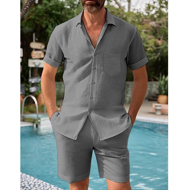 Ensemble chemise à manches courtes et short en coton et lin pour homme 68755970Y