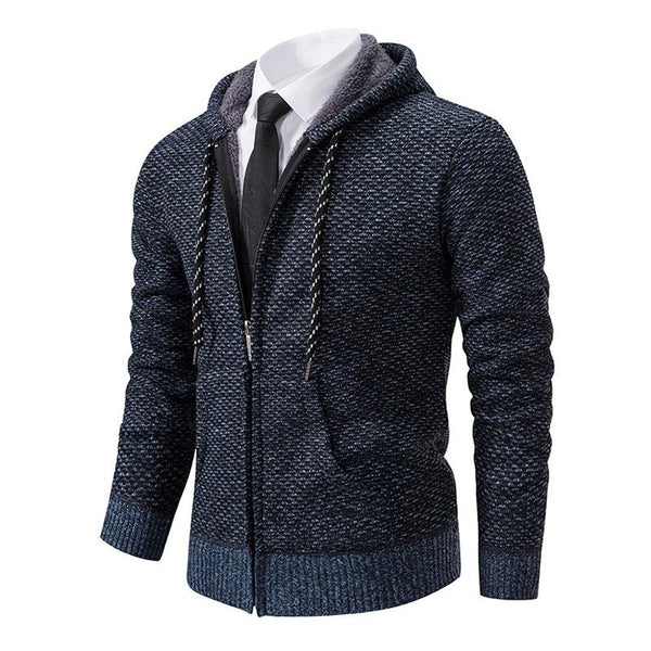 Men's Casual Fleece Warm Zipper Hooded Slim Knit Cardigan 94327711M